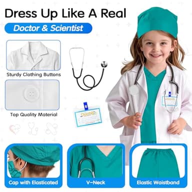 COTATERO Doctor Scrubs Costume for Kids With Stethoscope Lab Coat Career Day Costume Doctor Dress Up For Boys Girls 3-12 - Image 2