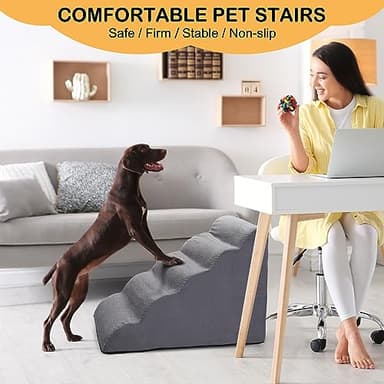 CiWiVOKi Dog Stairs for Bed, 5 Tier Dog Steps for Couch and High Bed, Non-Slip Pet Stairs, 24" High Sofa Foam Ramp - Best for Small Pets, Older Cats with Joint Pain - Image 7