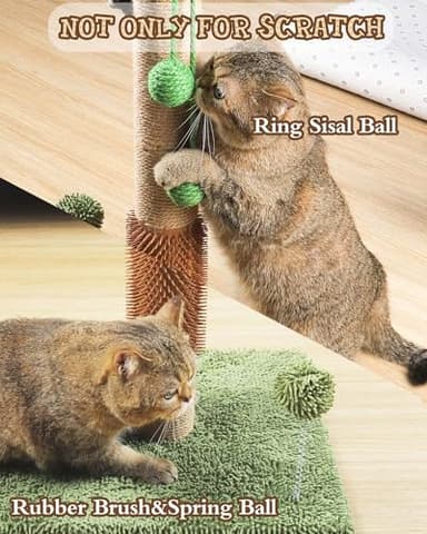 ANWA 35" Tall Cat Scratching Post for Kitten and Large Cats, Scratching Post for Indoor Cats with Self-Grooming Rubber Brush, Cat Sisal Post with Simulated Leaves - Image 4