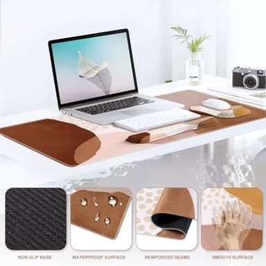 iCasso Desk Mat, Gaming Mouse Pad Wrist Support Set, XXL Large Mousepad + Keyboard Wrist Rest+Mouse Wrist Rest+Coastert with Ergonomic Design for Home Office Computer (C-Four-Coffee-Color-Block) - Image 6