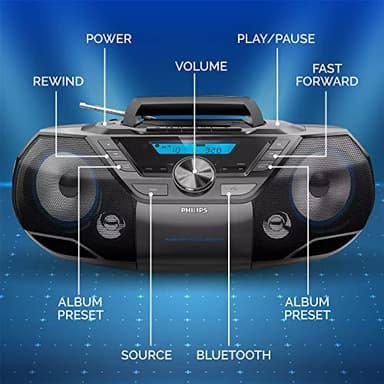 Philips Portable CD Player Boombox Bluetooth with Cassette Player All in one Powerful Stereo Boom Box CD Player for Home Mega Bass Reflex Speakers, Radio/USB/MP3/AUX Input with Backlight LCD Display - Image 2