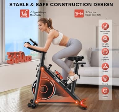 Exercise Bike, Adjustable Magnetic Resistance Stationary Bikes for Home with App Compatible, Quiet Indoor Cycling Bike with 350lbs Weight Capacity Comfortable Seat, Digital Monitor & Phone Mount - Image 3
