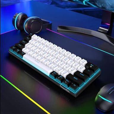 Snpurdiri 60% Wired Mechanical Gaming Keyboard, Ice Blue LED Backlit 61 Keys Mini Wired Office Keyboard for Windows Laptop PC Mac (Black-White, Blue Switches) - Image 7