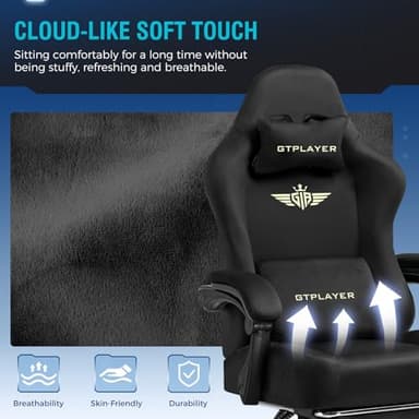 GTPLAYER Gaming Chair Fabric with Pocket Spring Cushion, High Back Ergonomic Computer Chair with Footrest for Adults Lumbar Support Swivel Game Chair for Office Gaming 350LBS, Black - Image 4