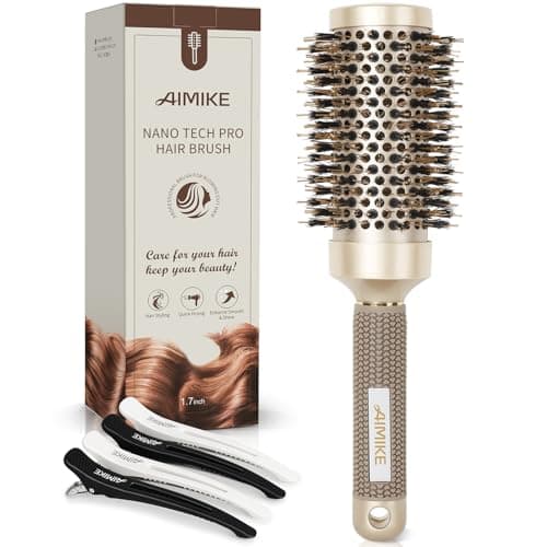 AIMIKE Round Brush for Blow Out, Medium Round Hair Brush Nano Thermal Ceramic & Ionic Tech, for Blow Drying & Styling, Curling and Shine - 2.9 inch Barrel w/Boar Bristles - Image 1