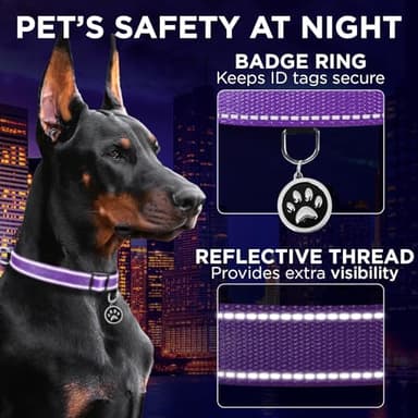 TECEUM Reflective Dog Collar – Violet – S – Basic Nylon Pet Collar – Quick Release Buckle – Fits Small, Medium and Large Dogs, Puppies, Cats – ESA & Service Dog Options - Image 4