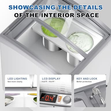 Commercial Ice Cream Freezer 5.5 Cu.Ft Display Case Commercial Freezer with 4 Tubs and 2 Sliding Glass Door for Shop, White - Image 5