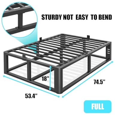 Firpeesy Metal Heavy Duty 18 inch Full Bed Frame with Rounded Corner and Headboard Hole Mattress Retainers 3500 LBS No Box Spring Needed Platform Noise Free Easy Assembly - Image 3