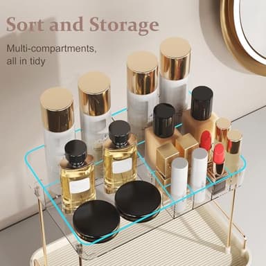 Delamu 2-Tier Bathroom Countertop Organizer with Drawer, Large Capacity Makeup Skincare Organizer Multi-Compartment Vanity Storage for Cosmetics Toiletries, Easy to Assemble, Stylish Design, Colorless - Image 3