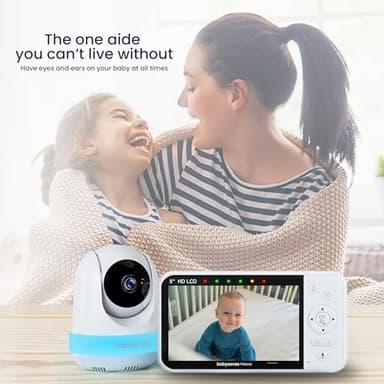 Babysense Prisma Baby Monitor with Camera and Audio, 5” HD Video Baby Monitor, 6-Color Night Light, Split Screen, Baby Sound Machine with White Noise & Lullabies, Secure No WiFi - Image 9