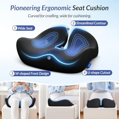 ZIKEE Pioneering Seat Cushion for Pressure Relief, Ergonomic Office Chair Cushion for Sciatica, Back, Hemorrhoids & Tailbone Pain Relief, High-Density Memory Foam Car Seat Cushion with Anti-Slip Base - Image 3