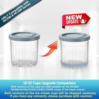 for Ninja Creami Pints and Lids-4 Pack, 16OZ Container Compatible with NC299AMZ & NC300s Series Ice Cream Makers, Extra Cups Replacement for Ninja Creamy Containers Airtight Anti-slip Dishwasher Safe - Image 2