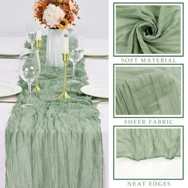 12 Pcs 10FT Sage Green Cheesecloth Table Runner 35 x 120 Inches Long Runner for Tables Gauze Fabric Boho Table Runner Decoration Rustic Sheer Runner for Wedding Baby Shower Birthday Party (Sage Green) - Image 2