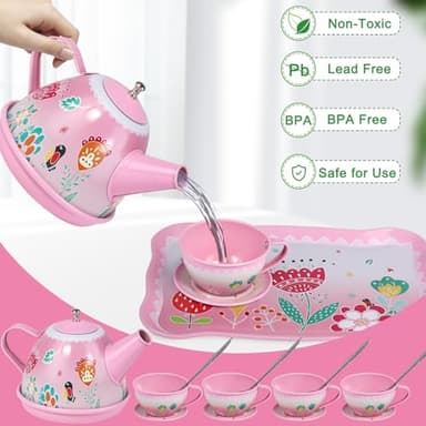 Tea Party Set for Little Girls,PRE-WORLD Princess Tea Time Toy Including Dessert,Cookies,Doughnut,Teapot Tray Cake, Tablecloth & Carrying Case,Kids Kitchen Pretend Play for Girls Boys Age 3-6 - Image 4