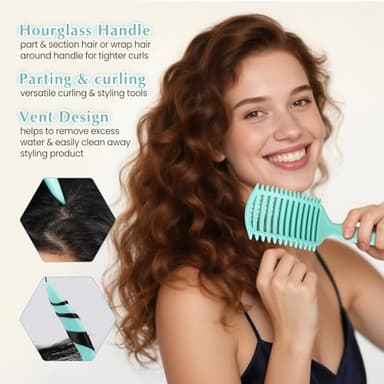 Curl Defining Brush, Detangler Brush for Curly Hair, Vented Curly Hair Brush Products, Detangling Shaping and Defining Women's Curls on Wet or Dry Hair Types, Reduces Frizz (Green) - Image 3