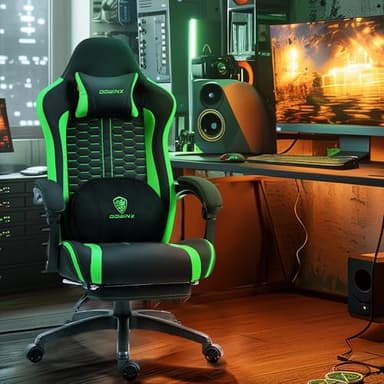 Dowinx Gaming Chair with Heated Massage Lumbar Support, Ergonomic Gaming Computer Chairs with Footrest and Pocket Spring Cushion, Big and Tall PC Gamer Chair for Adult, 330lbs, Green - Image 2