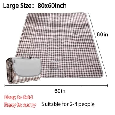 LRUUIDDE Oversize Picnic Beach Blanket, 80''x60'' Outdoor Waterproof Foldable Sandproof Blankets Plaid Picnic Mat for Beach Camping on Grass Picnic Blankets (Brown, 80x60in) - Image 2
