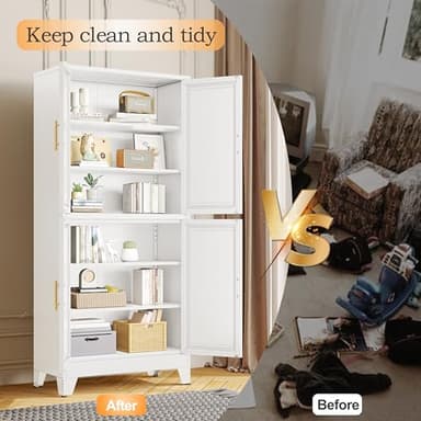 GAIOUS 75.2" Tall Metal Pantry Cabinet, Kitchen Pantry Storage Cabinets with 4 Door and 4 Adjustable Shelves, White Storage Cabinet, Freestanding Cupboard for Kitchen Dining Room Living Room Bathroom - Image 8