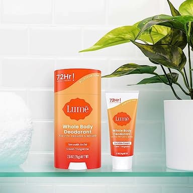Lume Whole Body Deodorant - Invisible Cream Tube Mini + Solid Stick Bundle - 72 Hour Odor Control - Aluminum & Baking Soda Free, Skin Loving (Clean Tangerine) - Image 4