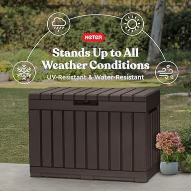 Keter Kentwood 50 Gallon Resin Deck Box-Organization and Storage for Patio Cushions, Throw Pillows and Garden Tools, Brown - Image 5