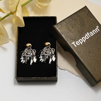 Two Tone Leaf Tassel Earrings 14K Gold Plated and Silver Hanging Earrings Silver Drop Dangle Earrings for Women Trendy - Image 7
