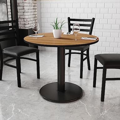 Flash Furniture Graniss 36'' Round Walnut Laminate Table Top with 24'' Round Table Height Base - Image 2