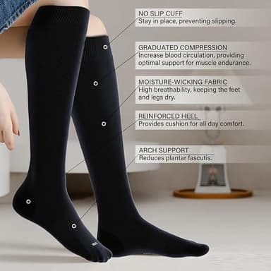 LEVSOX Viscose Made from Bamboo Compression Socks for Women&Men 20-30 mmHg Knee High Fun Cute Graduated Support Socks for Nurses, Pregnancy, Travel and Flight, Medical, Black, Grey, Stripe, Polka Dots - Image 2