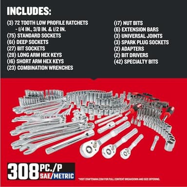 CRAFTSMAN 308 Piece Mechanics Tool Set, Socket and Wrench Set (CMMT45939) - Image 3