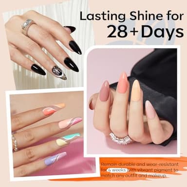 modelones 32 PCS Gel Nail Polish Set, 28 Colors Gel Polish with No Wipe Base Coat, Glitter & Glossy & Matte Top Coat Black Brown Red Purple Soak Off LED Nail Art Kit Salon at Home - Image 3