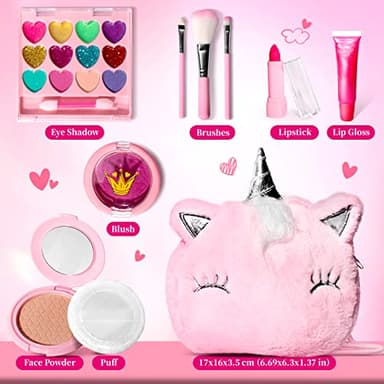ULOVEME Kids Real Makeup Kit for Girls with Fluffy Purse - Real, Non Toxic, Washable Make Up Toy - Umicorn Toys Gift for 3 4 5 6 7 8 Years Old Girls Birthday (Pink Umicorn) - Image 8