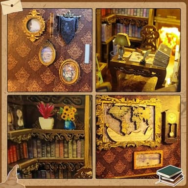 CRIOLPO Book Nook Kit - DIY Doll House Booknook, Book Nook Miniature Kit for Bookshelf Doll Houses for Adults Teen Halloween, 3D Wooden Puzzle Bookends with Sensor Led Light - Image 4