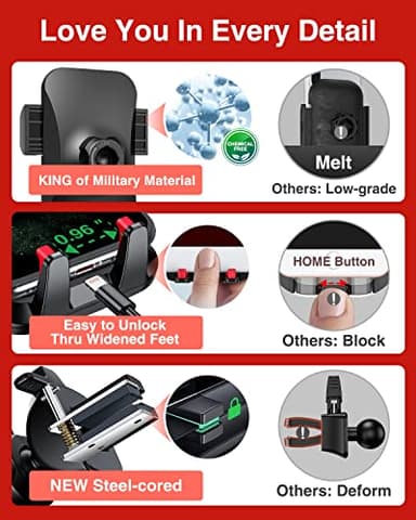 VANMASS 【2025 Strongest & Military-Grade Car Phone Mount 【Patent & Safety】 Ultimate Cell Phone Holder Best Handsfree Stand for Dash Windshield Vent for iPhone 16 Pro Max 15 14 Android & Truck, Red - Image 6