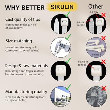 Zip Ties Assorted Sizes 4+6+8+12 Inch, 400 Pack, White Cable Ties for Multi-Purpose, Nylon/Plastic Wire Ties for Home Improvement, Office & Outdoor Use (Clear-Colored Style). - Image 6