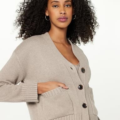 The Drop Women's Brigitte Cotton Blend Chunky Cardigan, Heather Mushroom, XS - Image 3