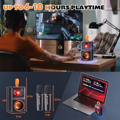 Karaoke Machine for Kids & Adults, Portable Bluetooth Mini Karaoke Speaker with 2 Wireless Microphone and Lights, Birthday Gifts for Girls & Boys, Toys for Girls, Family Home Party (Black) - Image 5