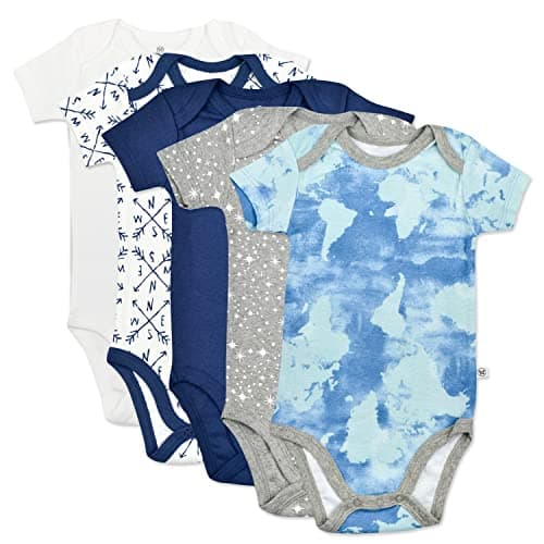 HonestBaby Organic Cotton Short Sleeve Bodysuits Multi Pack, 5 Pack Watercolor World, Newborn - Image 1