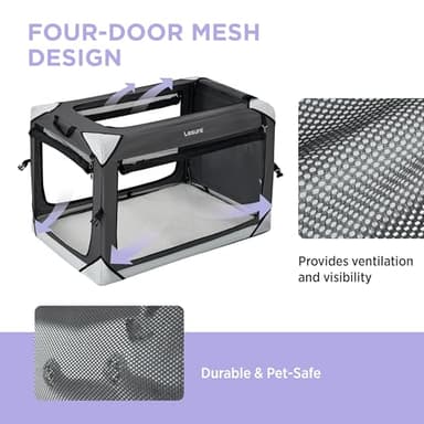 Lesure Collapsible Dog Crate - Portable Travel Kennel for Extra Large Dog, 4-Door Pet Crate with Durable Mesh Windows, Indoor & Outdoor, Charcoal Gray - Image 4