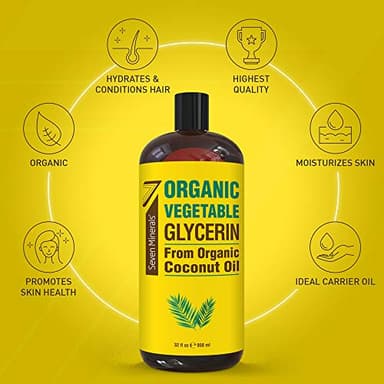 Seven Minerals, Organic Vegetable Glycerin - Big 32 fl oz Bottle - No Palm Oil, Made with Organic Coconut Oil - Therapeutical Grade Glycerine for DIYs - Hair, Nails & Skin Moisturizer - Non-Gmo - Image 2