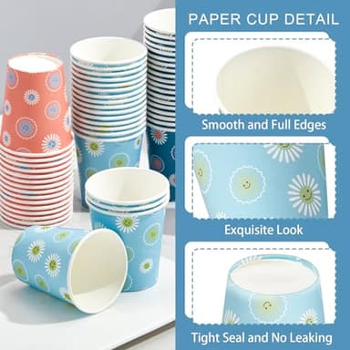 SIUQ 300 Pack 3 oz Paper Cups, Disposable Bathroom Cups, Small Mouthwash Cup, Hot/Cold Beverage Drinking Cups, Mini Paper Cups for Bathroom, Birthday Party, Travel, Events, Picnic, BBQ (Daisy) - Image 3