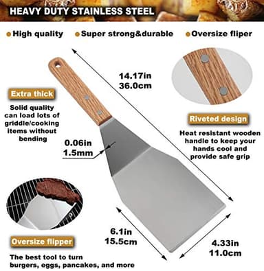 ROMANTICIST 8pcs Professional Griddle Accessories Kit - Heavy Duty Stainless Steel Grill Spatula Set for Grill Griddle Hibachi Flat Top Outdoor Cooking - Great Grill Gift on Birthday Wedding - Image 3