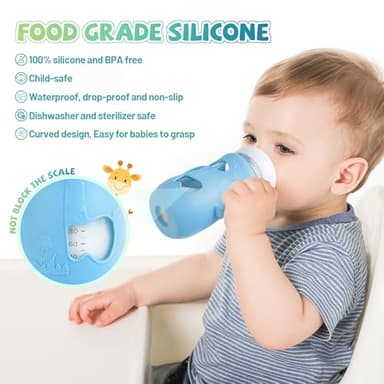 3 Pack Silicone Sleeves for Philips Avent Natural Glass Baby Bottle, Food Grade Silicone Cover and 3pcs Travel Caps, Lids Replacement (White+Blue+Green, 8oz) - Image 2