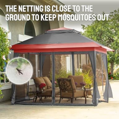 CROWN SHADES 13x13 Pop Up Gazebo, Patented One Push Outoor Canopy Tent with Wheeled STO-N-Go Cover Bag, Pop Up Canopy with Netting for Patio, Party, Backyard (13x13, Red & Grey Grid) - Image 2