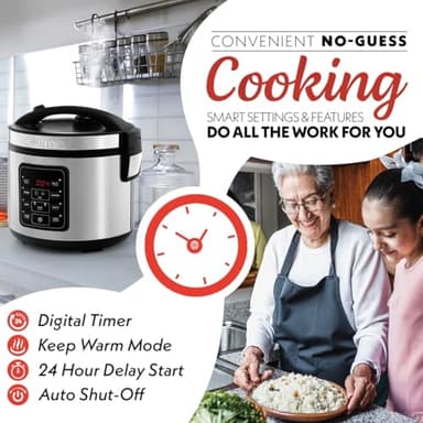 Gourmia Rice Cooker – 5 Qt Capacity, 20 Cup Cooked, 10 Cup Uncooked, Digital Controls, 6 Cooking Presets, Grain Cooker & Steamer, Nonstick Pot, Steam Tray, Delay Timer, Keep Warm, Stainless Steel - Image 6