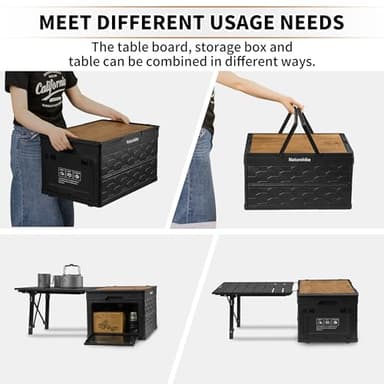 Naturehike Lispace Camping Table with Storage Box, 50L Collapsible Trunk Organizer with Lid, Folding Storage Bin for Camping Picnic Home - Image 3