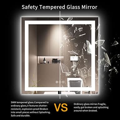 LOAAO 36X36 LED Bathroom Mirror with Lights, Anti-Fog, Dimmable, Backlit + Front Lit, Lighted Bathroom Vanity Mirror for Wall, Memory Function, Tempered Glass, Safe to Use, ETL Listed - Image 7