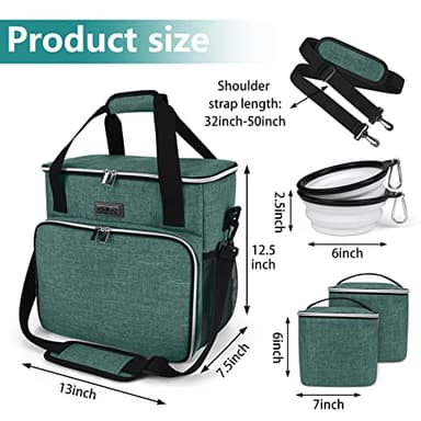 BAGLHER Pet Travel Set Airline-Approved Carrier for Small/Medium Cats & Dogs + Travel Bag with Food Containers & Silicone Bowls, Grey & Green - Image 3