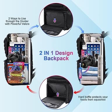 BERTASCHE Lunch Backpack, Laptop Backpack 15.6 inch Work Backpack w/Insulated Cooler Lunch box for Men Women, Casual Daypack for Work Commuter Picnic College,Black - Image 2