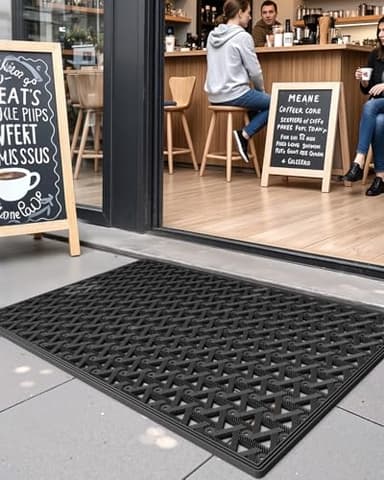 DEXI Front Door Mat Outside Entrance,19x30 Rubber Floor Doormat Heavy Duty Non Slip, Dirt Trapper Waterproof Exterior Entry Mats All Weather for Patio Entryway Drainage, Black - Image 6