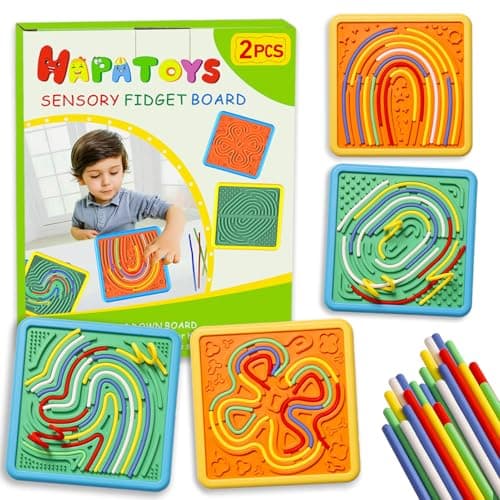 Sensory Activity Board for Kids & Adults:Double-Sided Stress Relif Sensory Board Toys with 60 Strings & Storage Bag | Quiet Fidget Board for ADHD & Autism Boys Girls Ages 3 4 5 6 7 8 9 10(2PCS