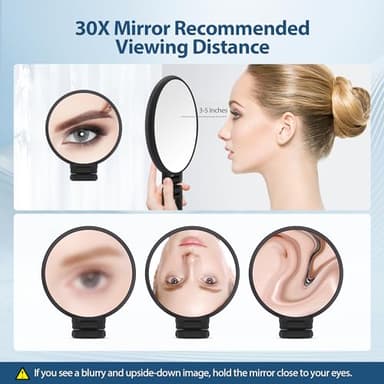 B Beauty Planet 30X Magnifying Mirror, Hand Mirror with Handle, Double Sided Hand Mirror with 30X/1X Magnification, Travel Essential Portable Foldable Makeup Mirror for Precision Makeup Black - Image 7